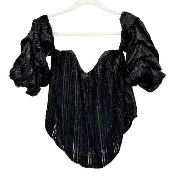 ASTR THE LABEL Womens Tasha Off The Shoulder Velvet Metallic Striped Top Size XS - Picture 2 of 7